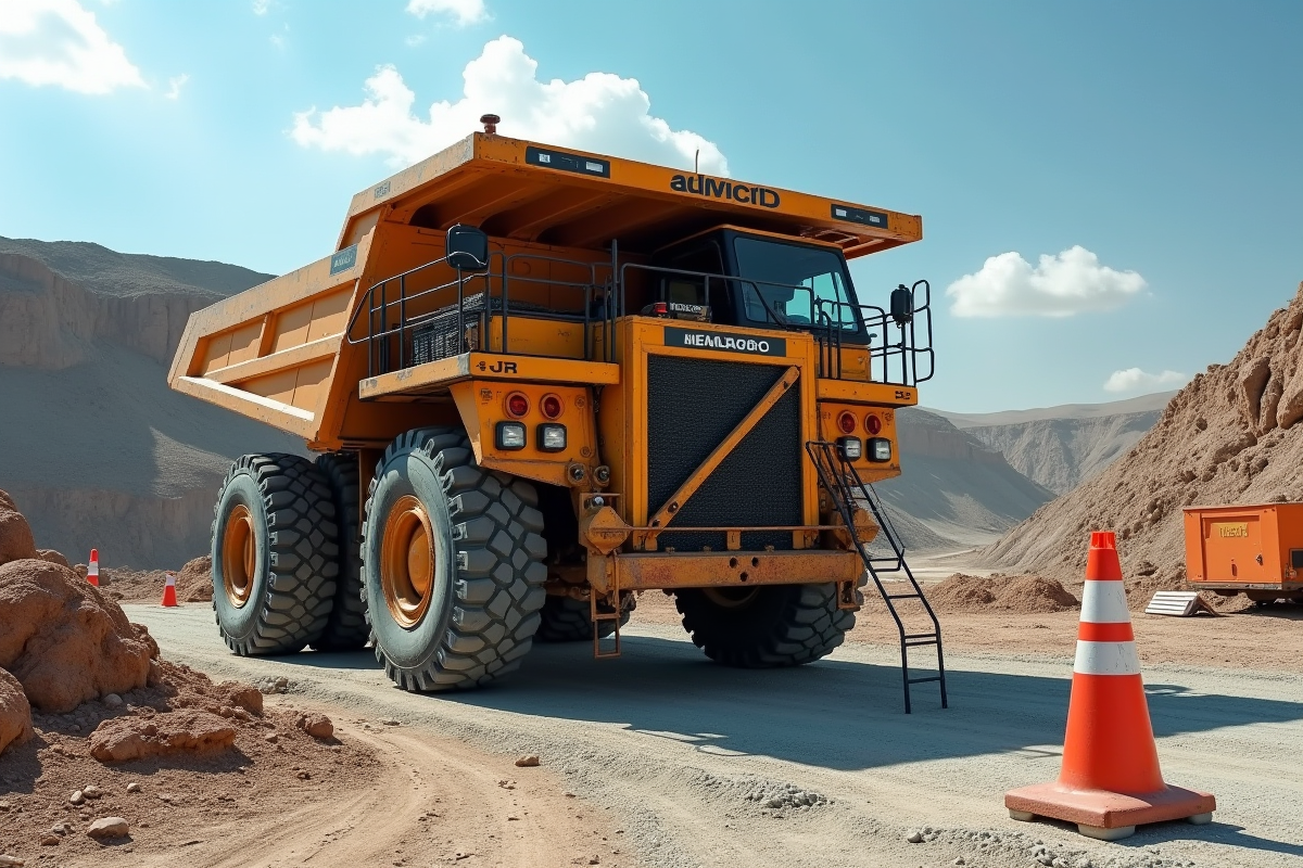 Camion de chantier dans une carrière avec accessoires