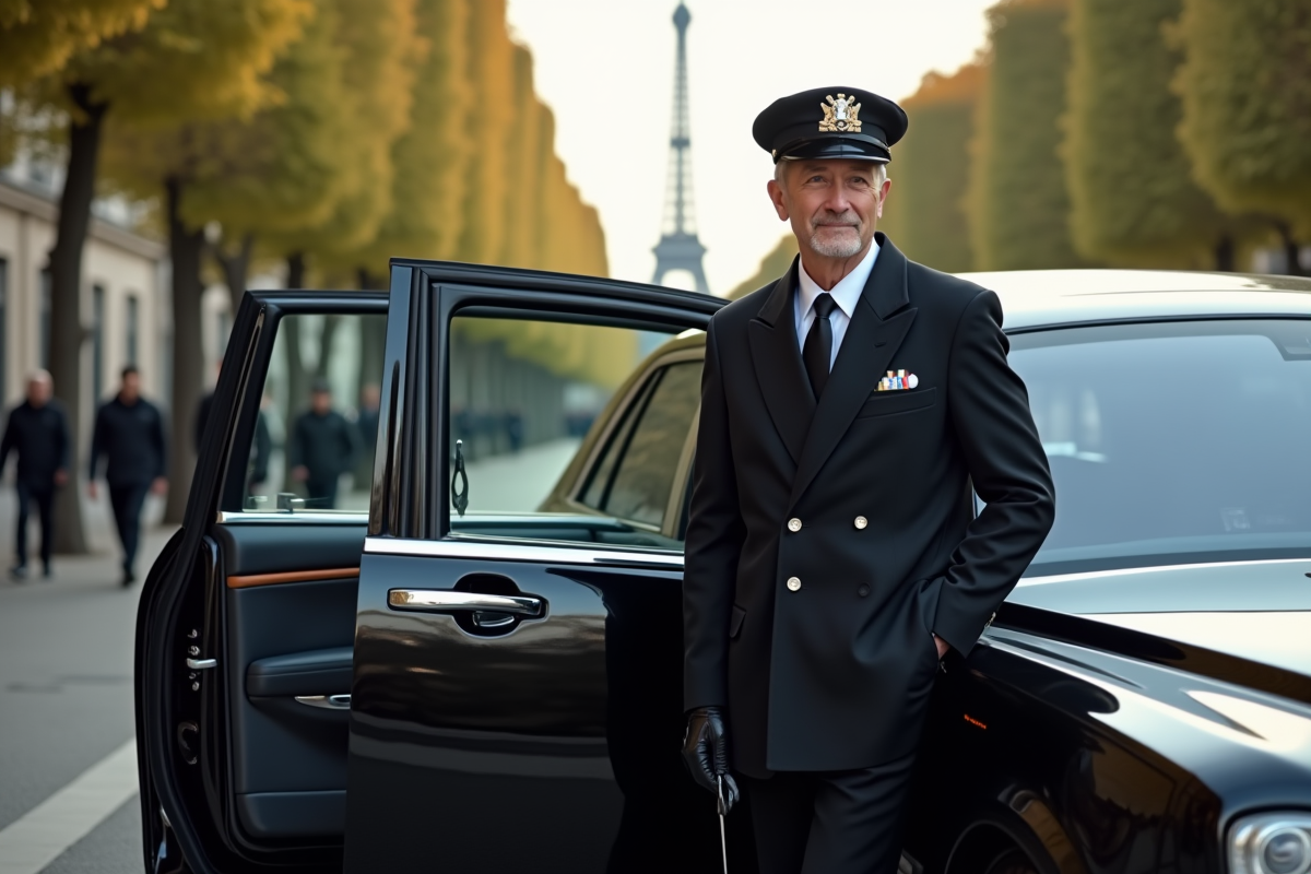 Chauffeur en uniforme près d