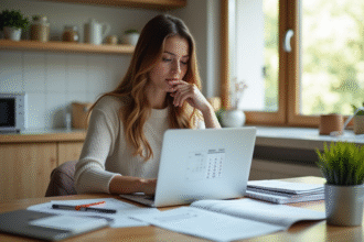 Jeune femme réfléchie avec documents d'assurance et calendrier