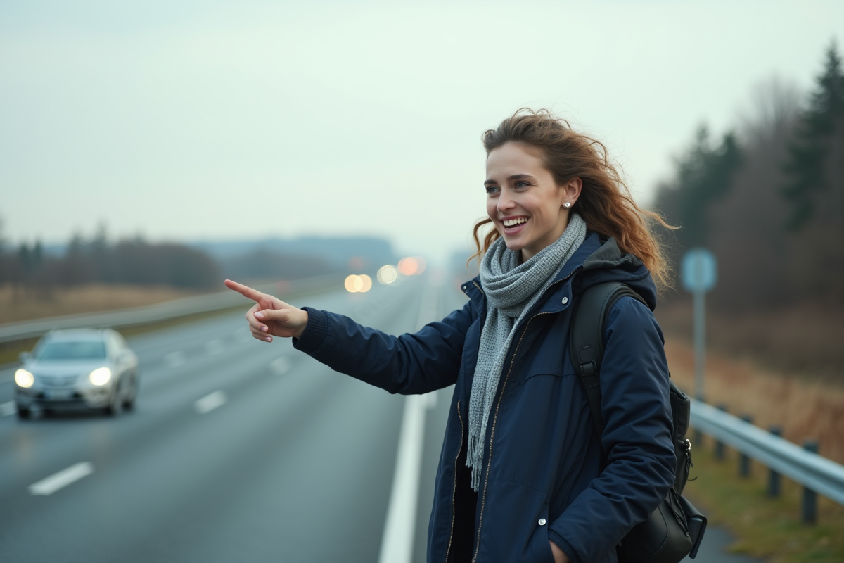 Jeune femme pointant un panneau de restriction sur l