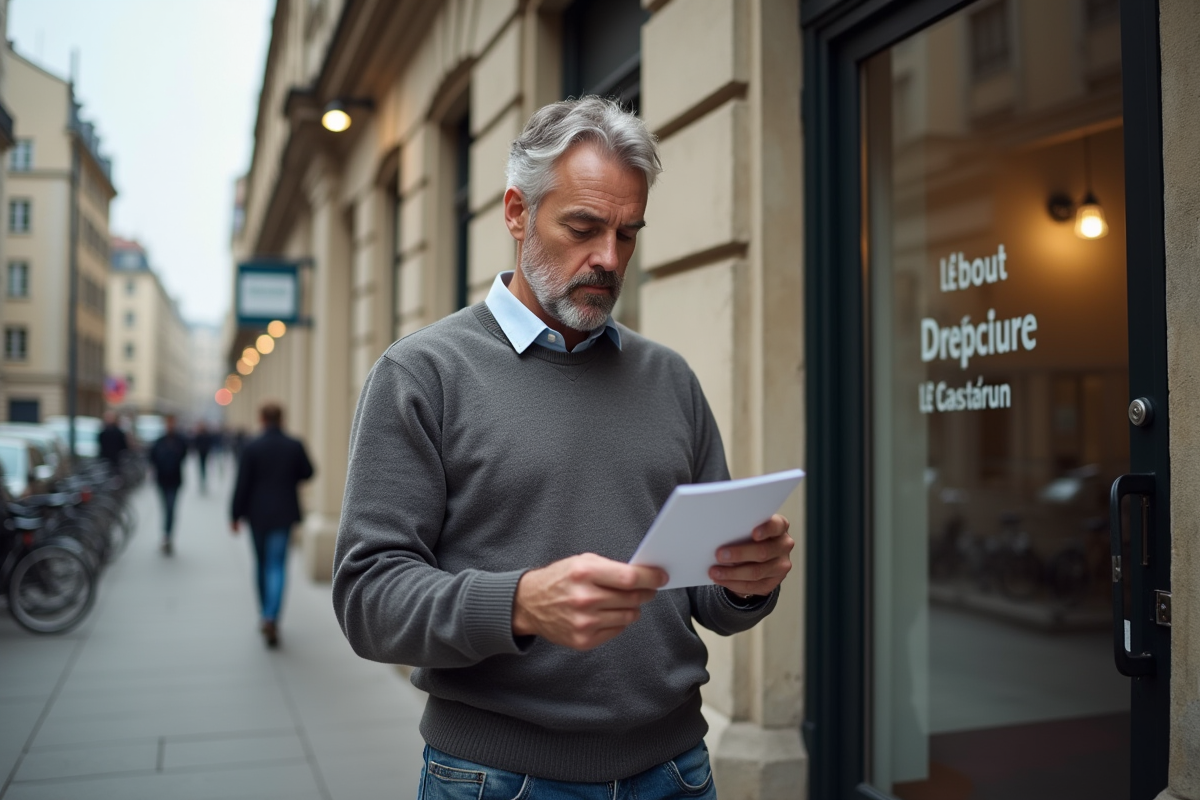 Homme regardant son permis de conduire devant la préfecture