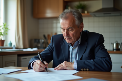 Homme français remplissant un formulaire de cession