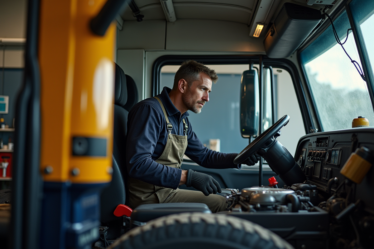 Conducteur inspectant le moteur d