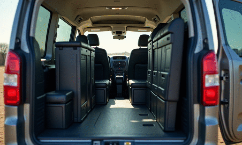 Intérieur spacieux d'un Peugeot Expert 5 places avec rangements