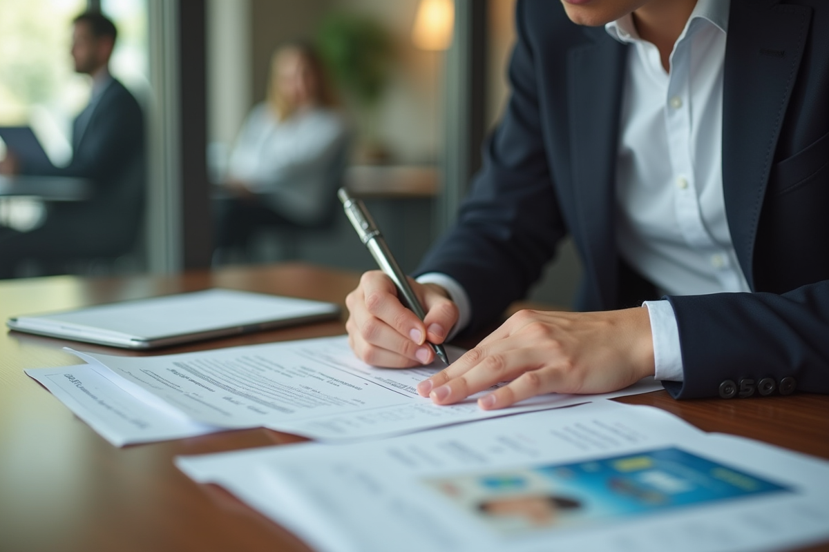 Jeune adulte remplissant papiers pour permis de conduire