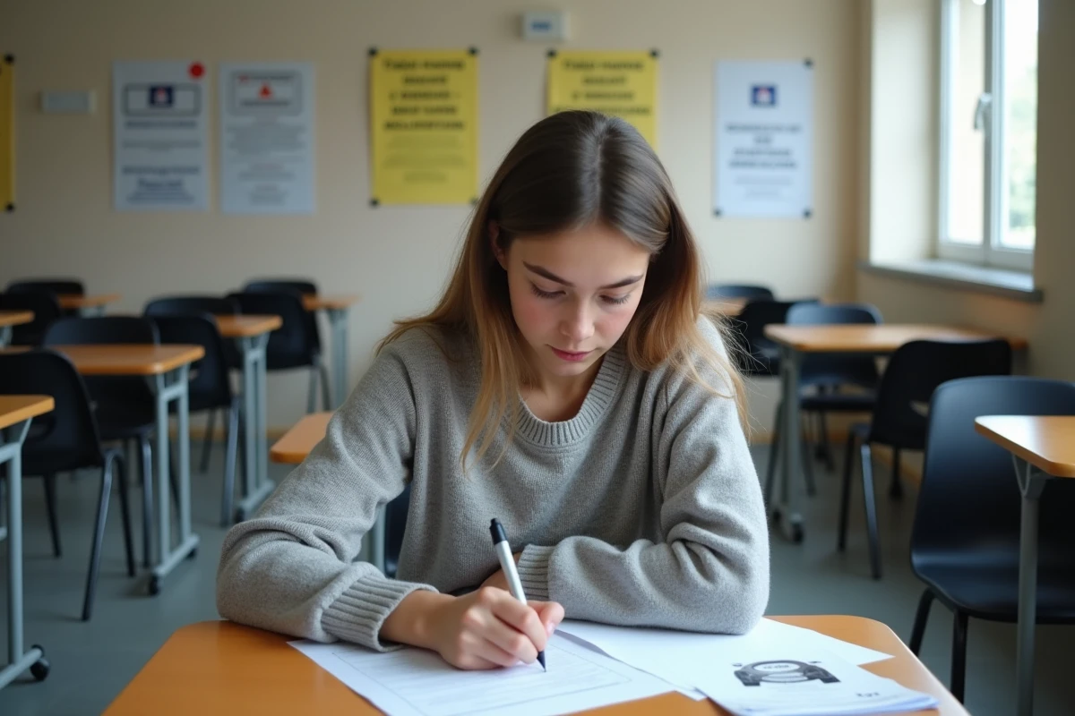 Jeune femme prenant un test de conduite écrit dans un centre officiel