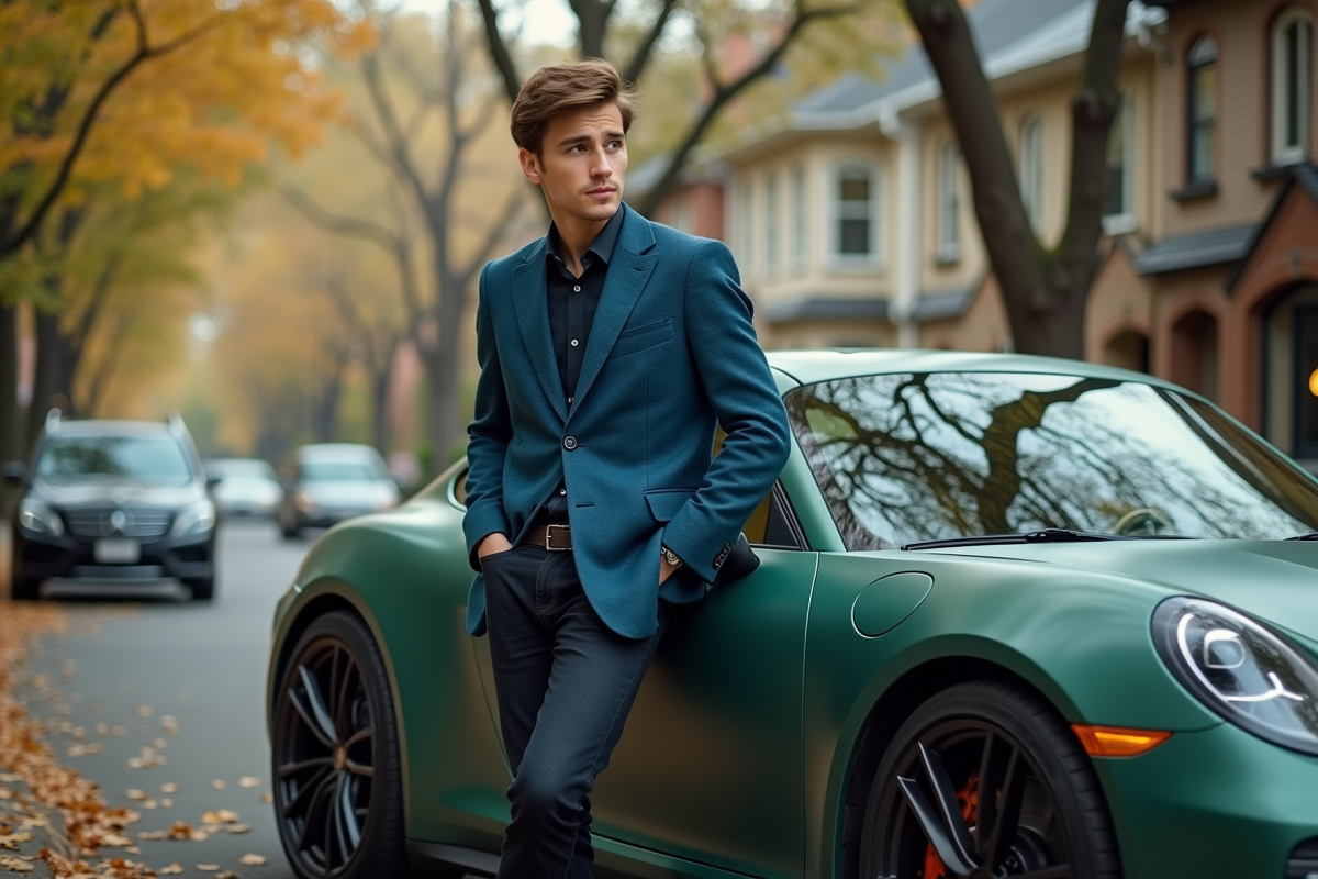 Jeune homme en blazer bleu près d