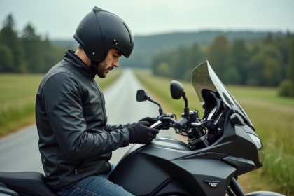Homme en moto route campagne avec GPS