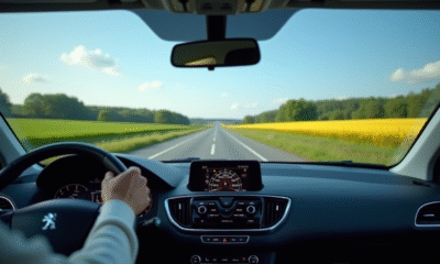 Peugeot 308 2015 roulant en campagne ensoleillee