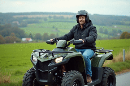 Homme en quad dans la campagne paisible