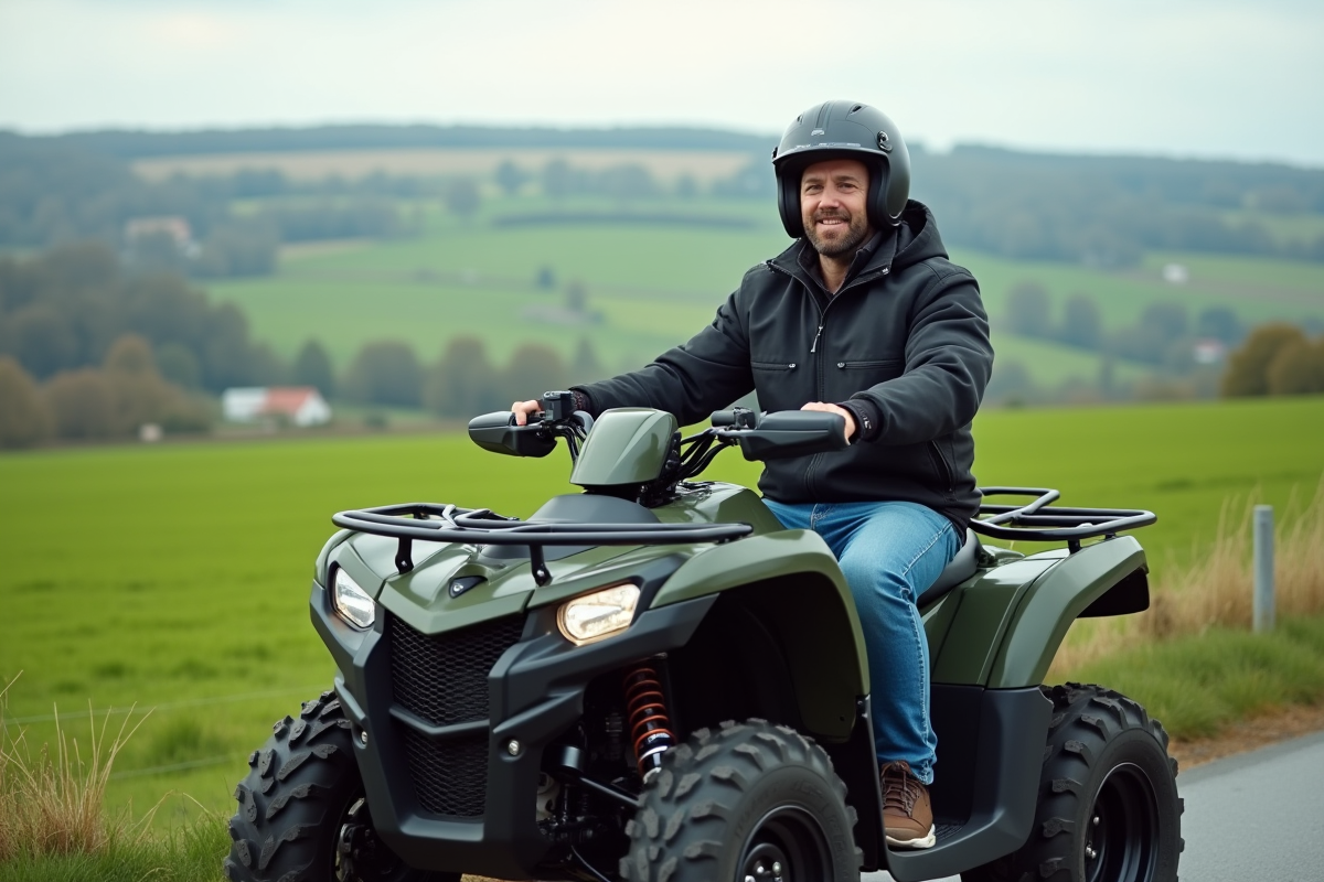 Homme en quad dans la campagne paisible