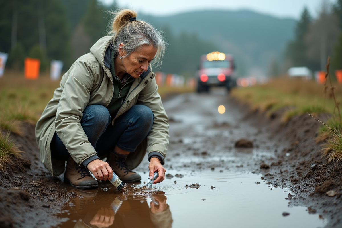 Scientifique environnementale prélevant un échantillon d