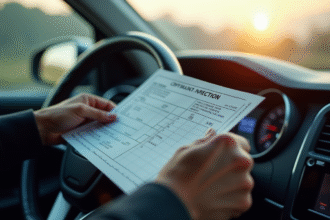 Zoom sur un tableau de bord de voiture avec un certificat d inspection expiré