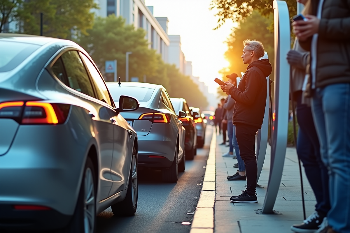 Voitures électriques en trafic dans une ville en journée