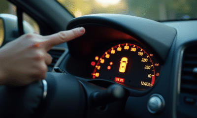Main de conducteur pointant vers voyant de pression des pneus allumé